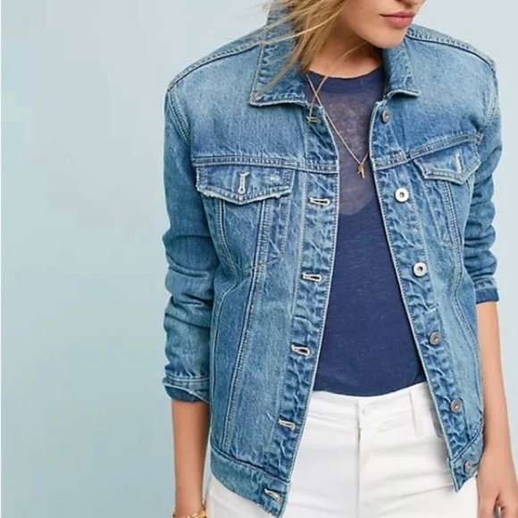 Pilcro & The Letterpress Anthropologie Classic Denim Trucker Jacket Womens Sz XS - Picture 1 of 16